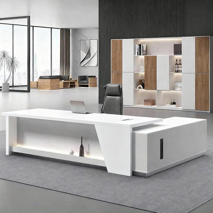 Moderner L-förmiger Schreibtisch mit Stauraum – Großer Bürotisch Schwarz Weiß