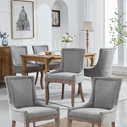 Esszimmerstühle 6er Set, Gepolsterte Chenille Stühle Grau