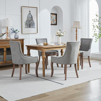 Esszimmerstühle 6er Set, Gepolsterte Chenille Stühle Grau