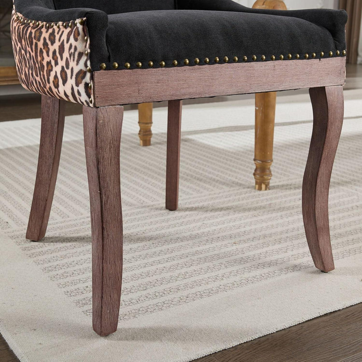 Esszimmerstühle 2er Set, Gepolsterte Chenille Stühle mit Holzbeinen