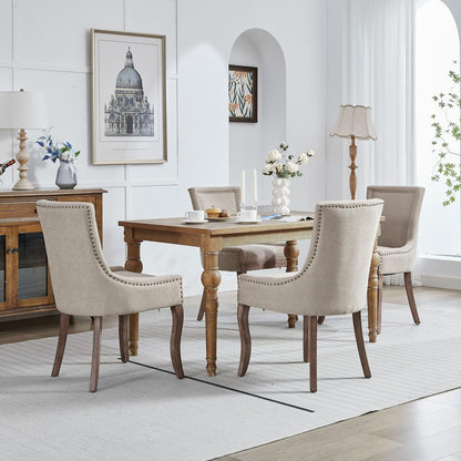 Esszimmerstühle 4er Set, Gepolsterte Chenille Stühle mit Holzbeinen