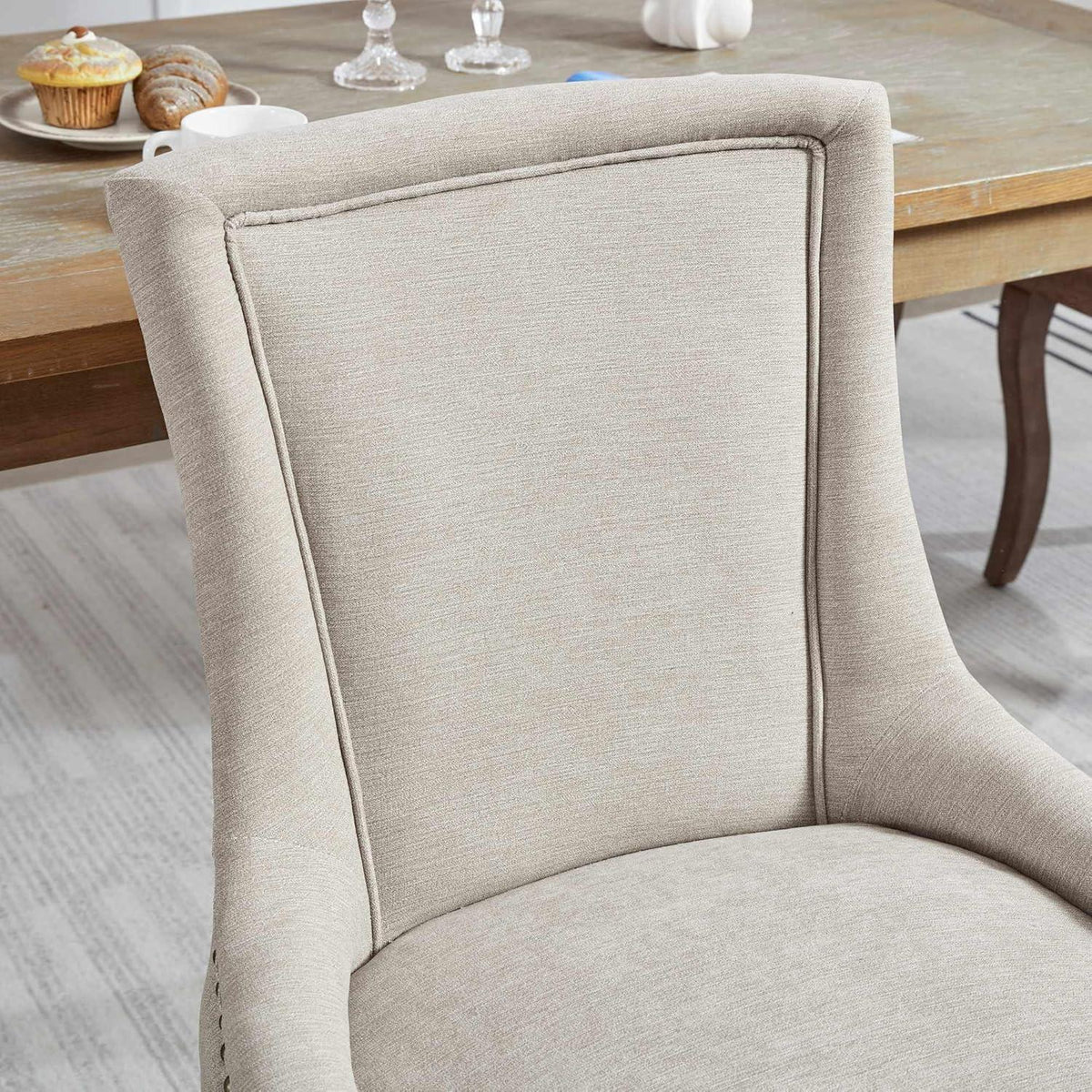 Esszimmerstühle 4er Set, Gepolsterte Chenille Stühle mit Holzbeinen