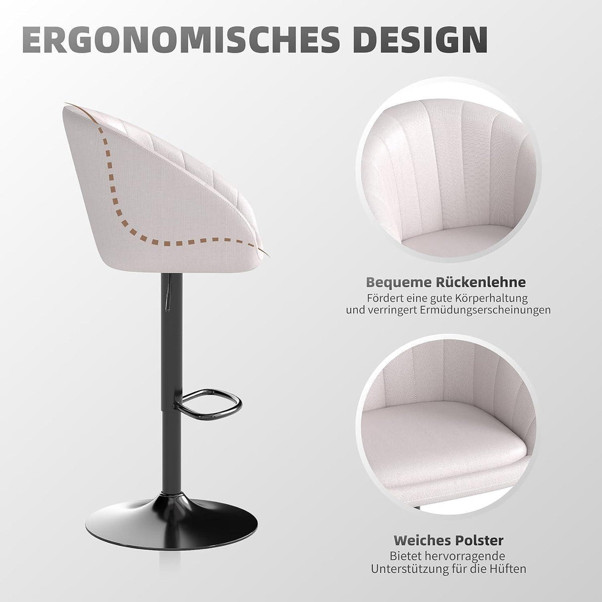 Verstellbarer Barhocker Set (2x) – Beige, atmungsaktiv & bequem