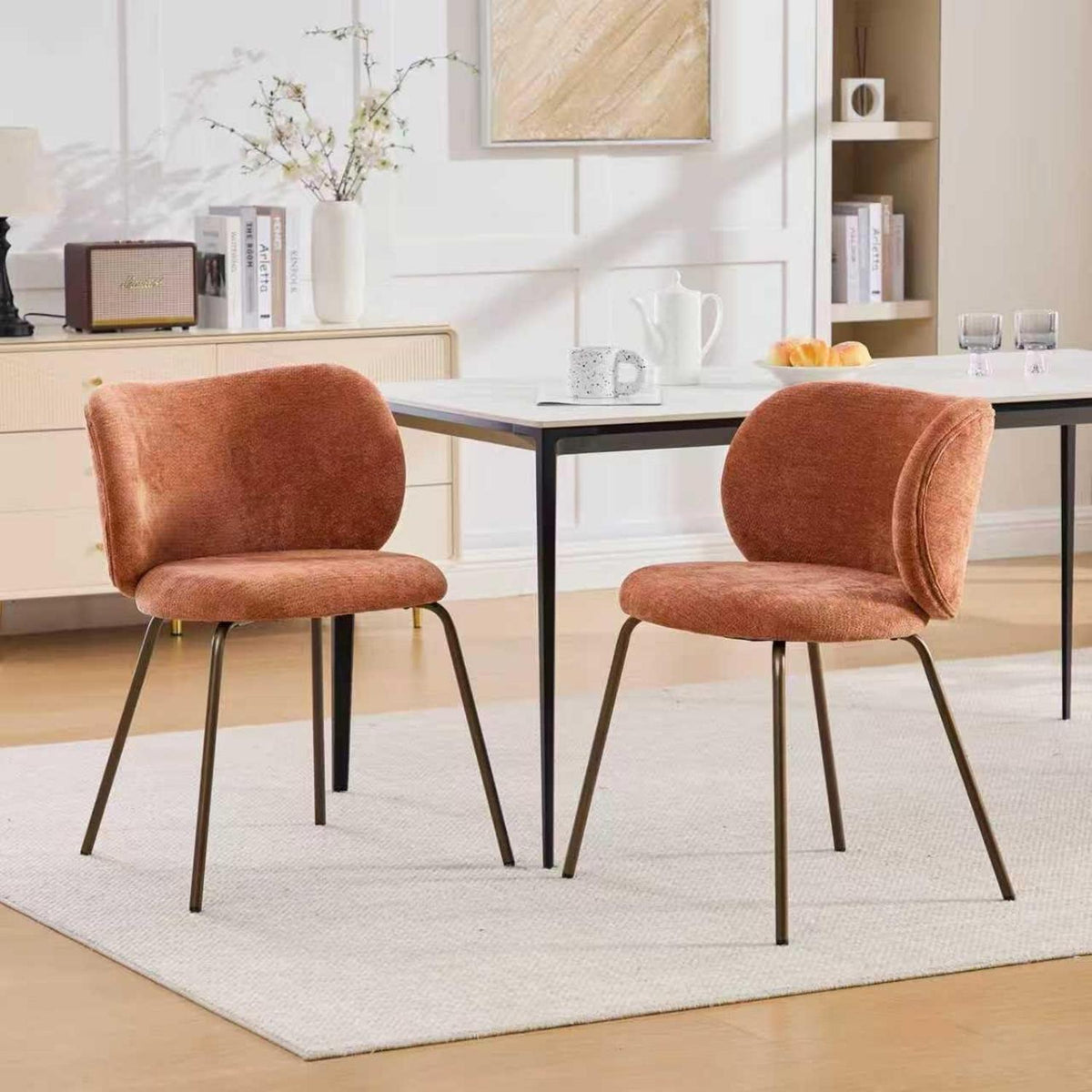 Moderner Esszimmerstuhl Chenille Stoff Orange, Bequem & Stabil