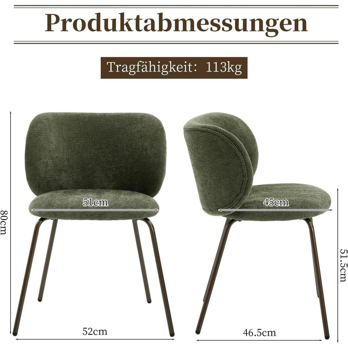 Esszimmerstühle Set 6 Olivgrün, Chenille Stoff, Modern