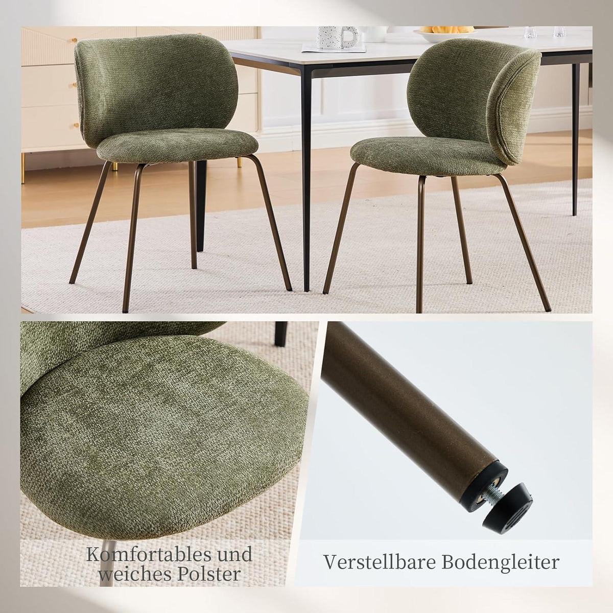 Esszimmerstühle Set 6 Olivgrün, Chenille Stoff, Modern