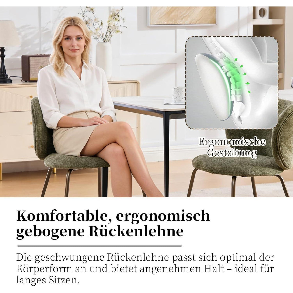 Esszimmerstühle Set 6 Olivgrün, Chenille Stoff, Modern