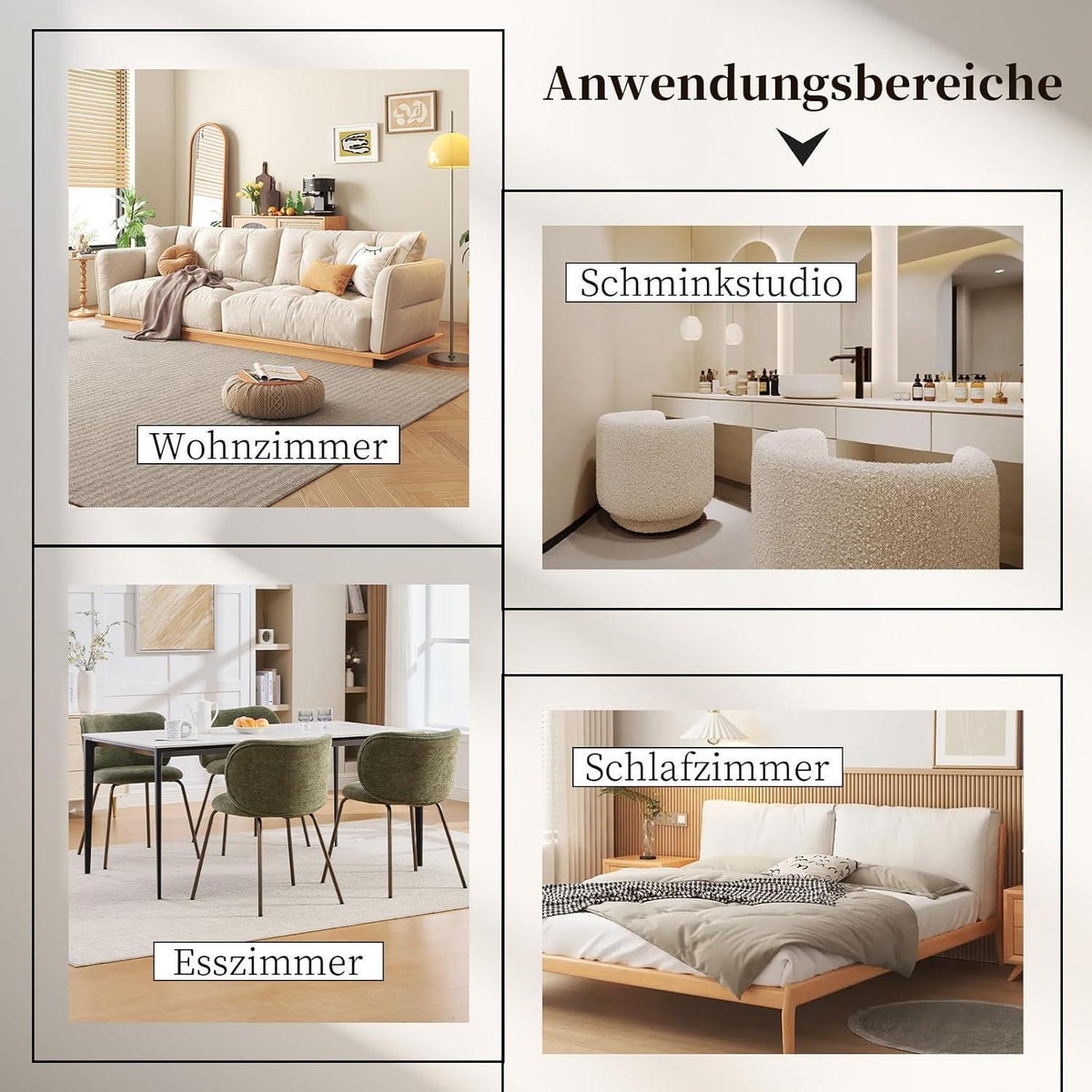 Esszimmerstühle Set 6 Olivgrün, Chenille Stoff, Modern