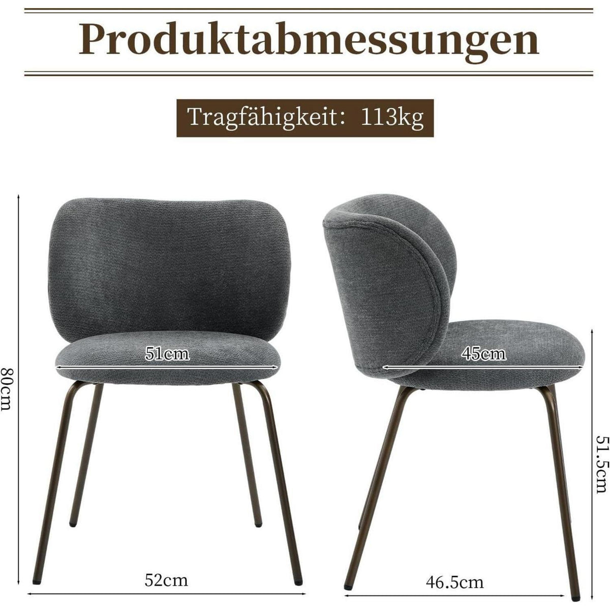 Esszimmerstühle Set 6 Grau, Chenille & Metallbeine Modern