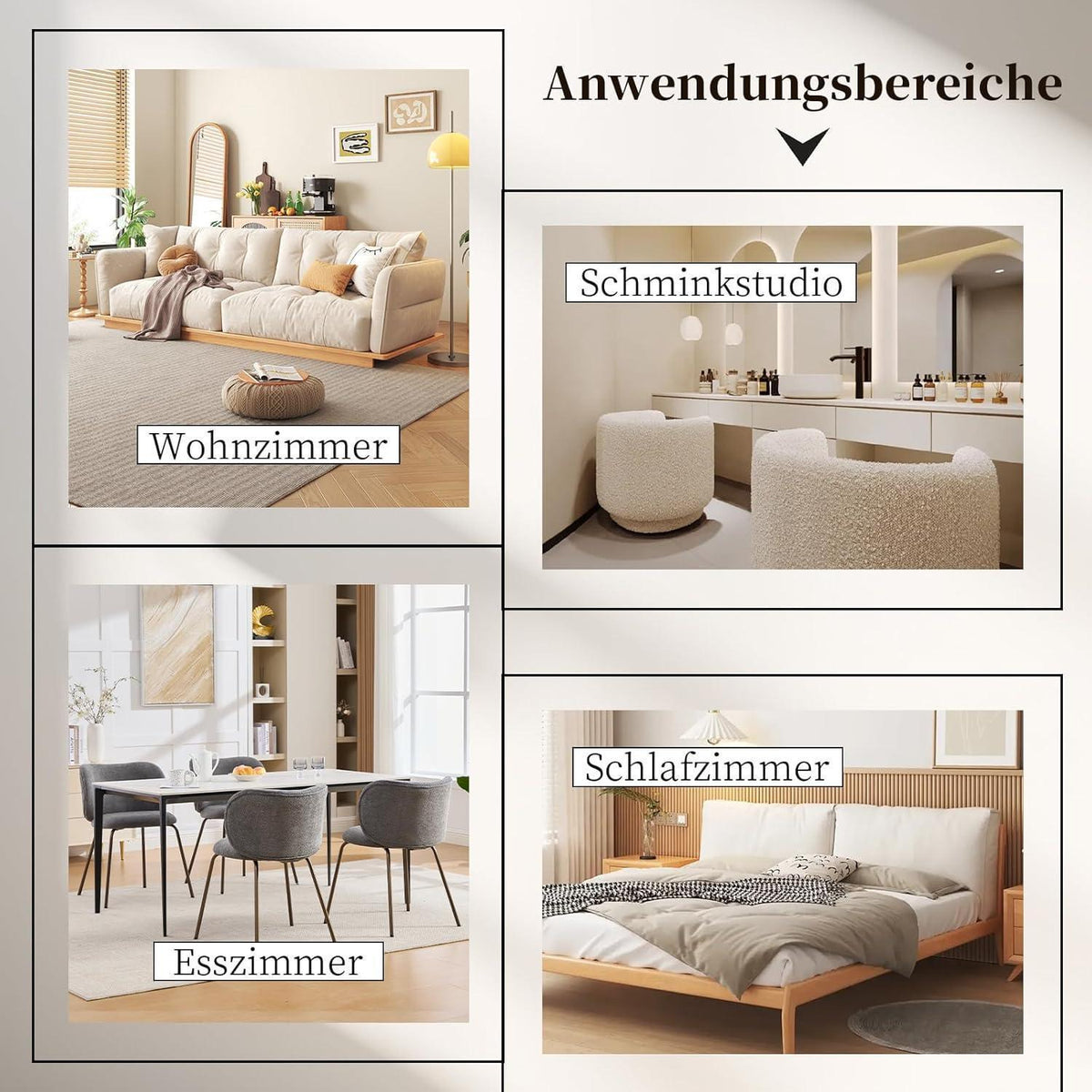 Esszimmerstühle Set 6 Grau, Chenille & Metallbeine Modern