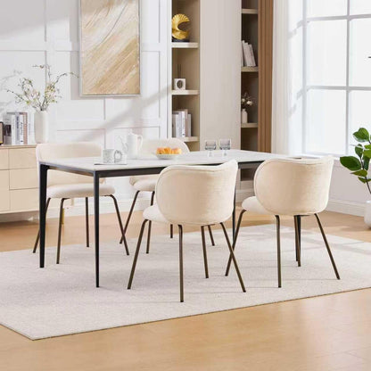 Esszimmerstühle 6er Set, Chenille Stoff, Creme Weiß