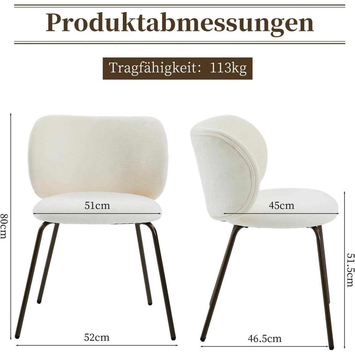Esszimmerstühle 6er Set, Chenille Stoff, Creme Weiß