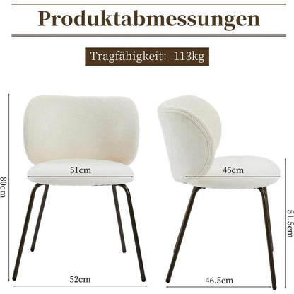 Esszimmerstühle 6er Set, Chenille Stoff, Creme Weiß