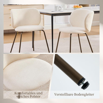 Esszimmerstühle 6er Set, Chenille Stoff, Creme Weiß