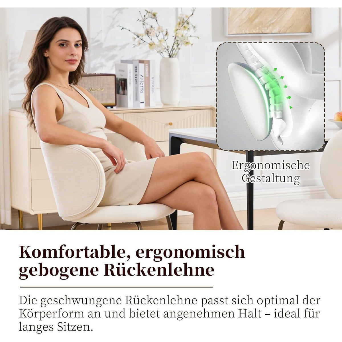 Esszimmerstühle 6er Set, Chenille Stoff, Creme Weiß