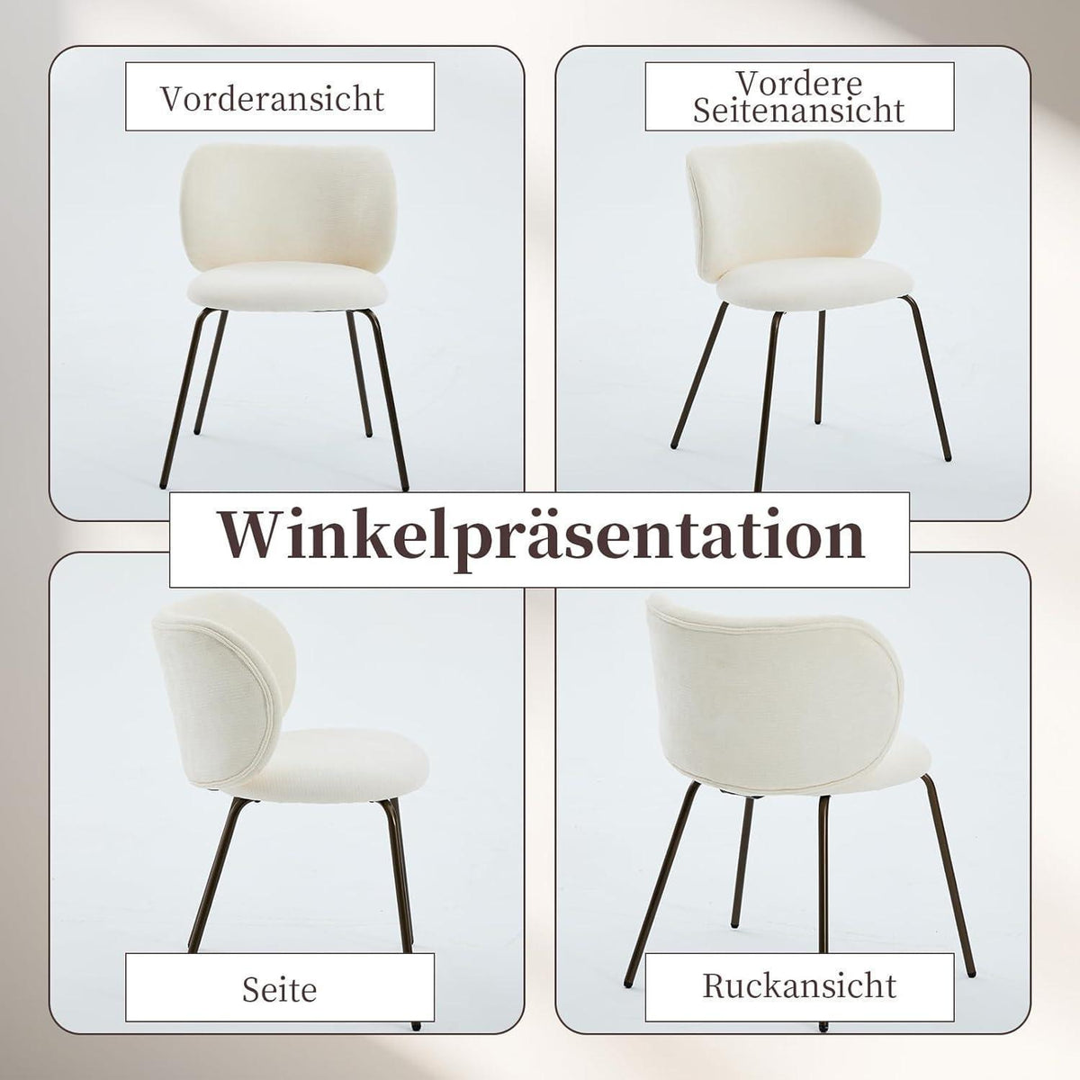 Esszimmerstühle 6er Set, Chenille Stoff, Creme Weiß