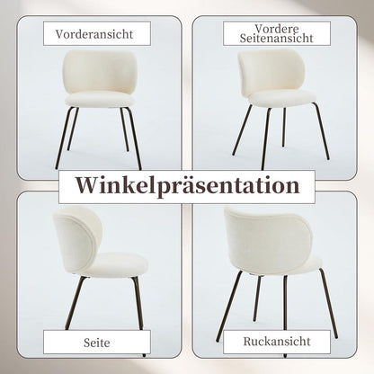 Esszimmerstühle 6er Set, Chenille Stoff, Creme Weiß