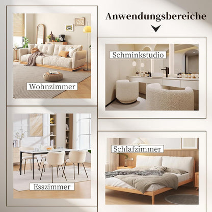 Esszimmerstühle 6er Set, Chenille Stoff, Creme Weiß
