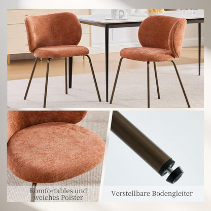 Esszimmerstühle 2er Set, Chenille Stoff, Orange