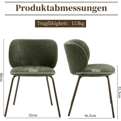 Esszimmerstühle Set 4 Olivgrün, Chenille Stoff & Metallbeine