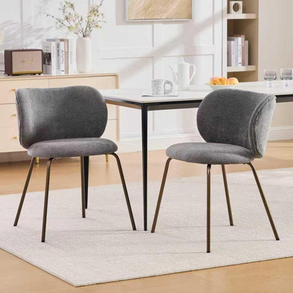 Moderner Esszimmerstuhl Grau, Chenille Stoff & Metallbeine