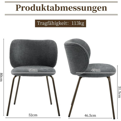 Moderner Esszimmerstuhl Grau, Chenille Stoff & Metallbeine