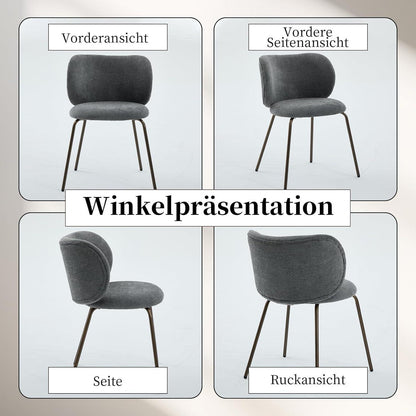 Moderner Esszimmerstuhl Grau, Chenille Stoff & Metallbeine