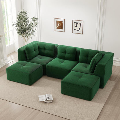 Modulares Ecksofa Grün – Kein Aufbau, Tiefe Sitzfläche & Cordstoff
