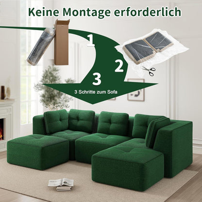 Modulares Ecksofa Grün – Kein Aufbau, Tiefe Sitzfläche & Cordstoff