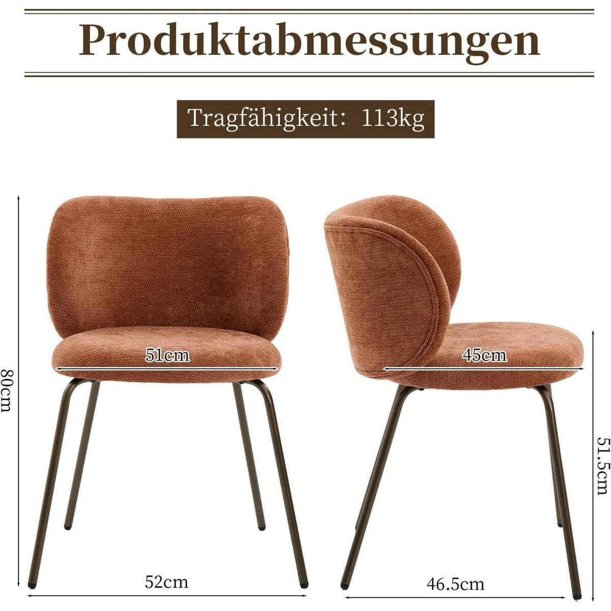 Esszimmerstühle Set 6 – Chenille Stoff, Orange