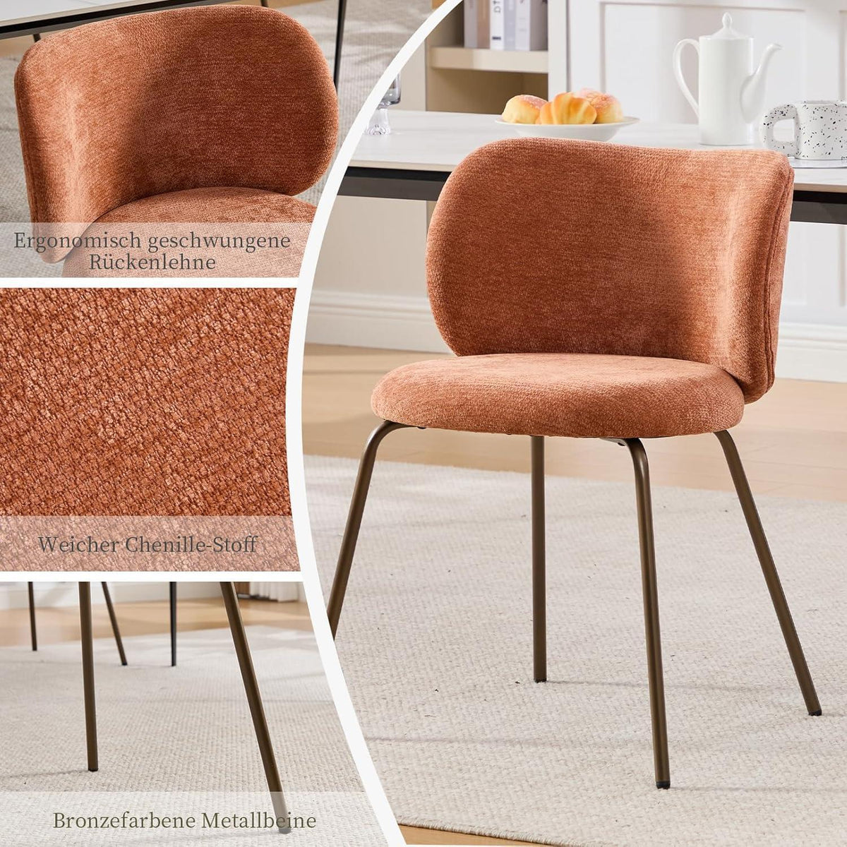 Esszimmerstühle Set 6 – Chenille Stoff, Orange