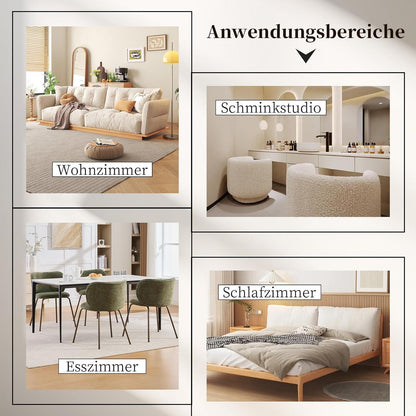 Esszimmerstühle 2er Set, Olivgrün, Chenille & Metallbeine