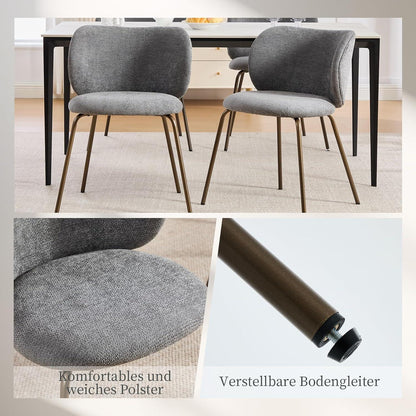 Esszimmerstühle Set Grau, Chenille Stoff, Moderne Küchenstühle