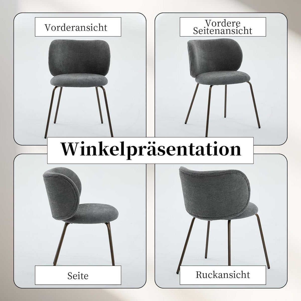 Esszimmerstühle Set Grau, Chenille Stoff, Moderne Küchenstühle