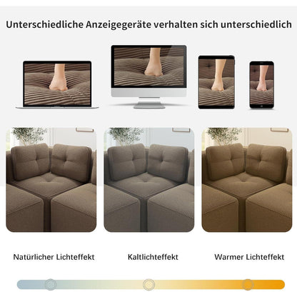 Modulares Ecksofa Cord Braun – Tiefes Sitzsofa, Kein Aufbau