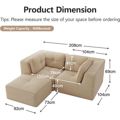 Modulares Ecksofa mit Ottoman – Kein Aufbau, Beige Cord Sofa