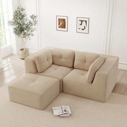 Modulares Ecksofa mit Ottoman – Kein Aufbau, Beige Cord Sofa