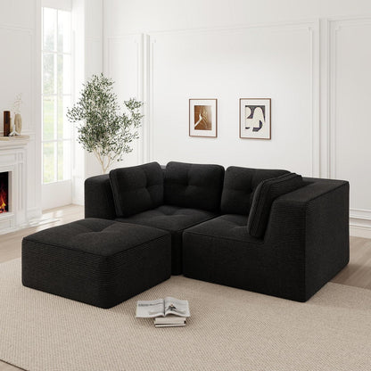 Modulares Ecksofa mit Cord – Tiefes Sitzsofa Schwarz 2C+1O