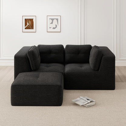 Modulares Ecksofa mit Cord – Tiefes Sitzsofa Schwarz 2C+1O