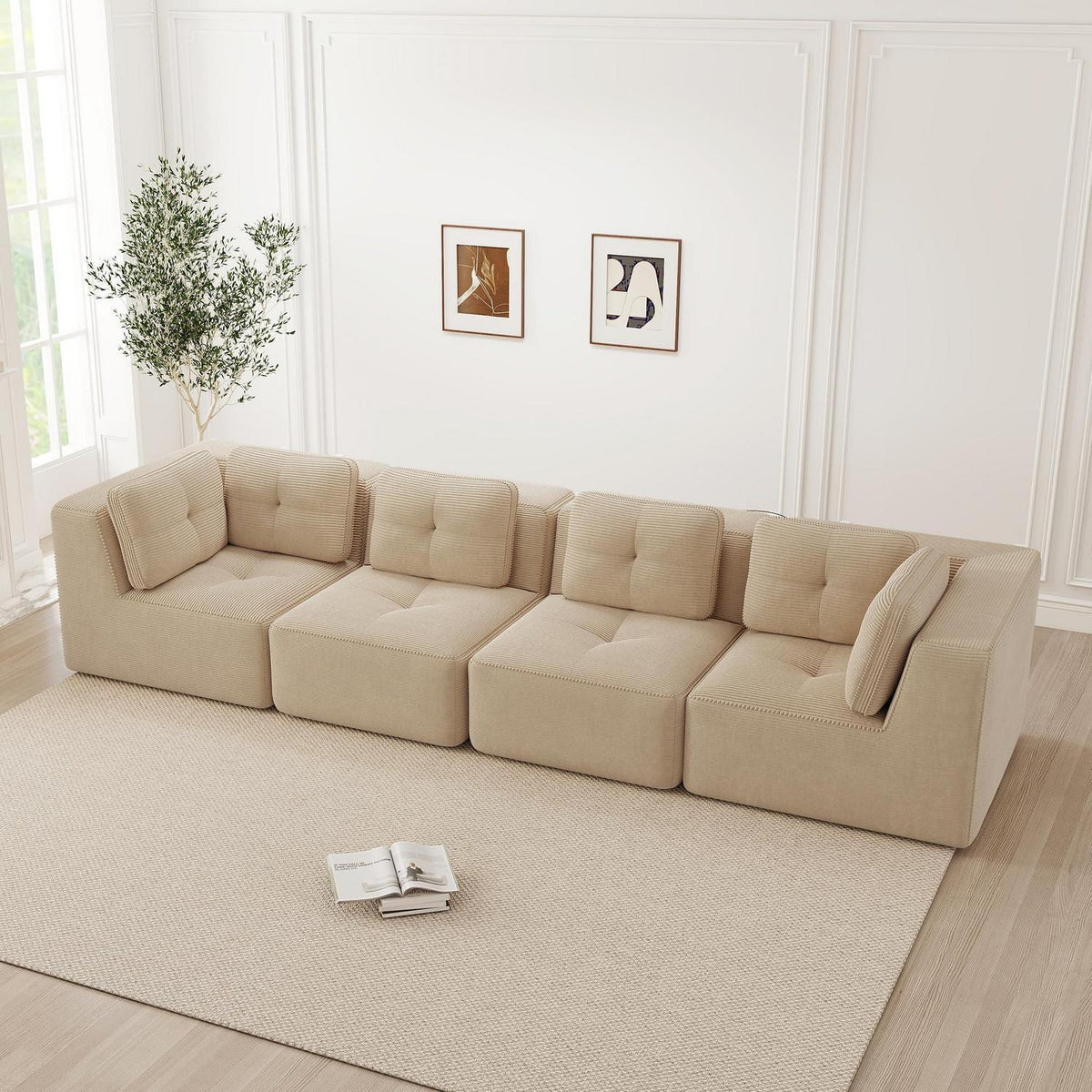 Modulares Ecksofa mit Cord – Bequemes Sofa ohne Aufbau, Beige