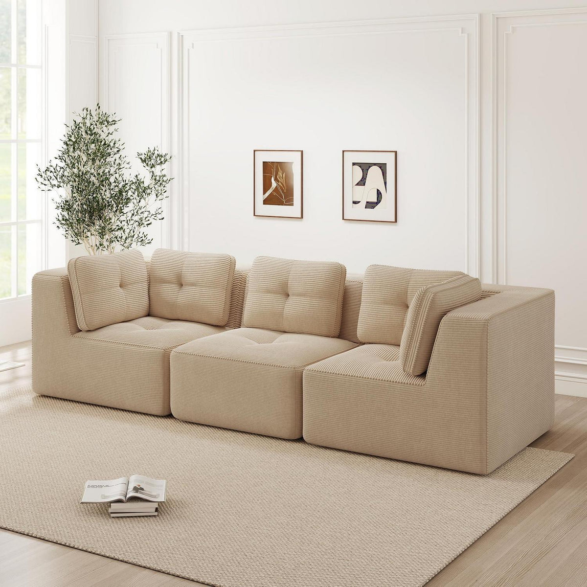 Modulares Ecksofa mit Cord – Bequemes Sofa ohne Aufbau, Beige