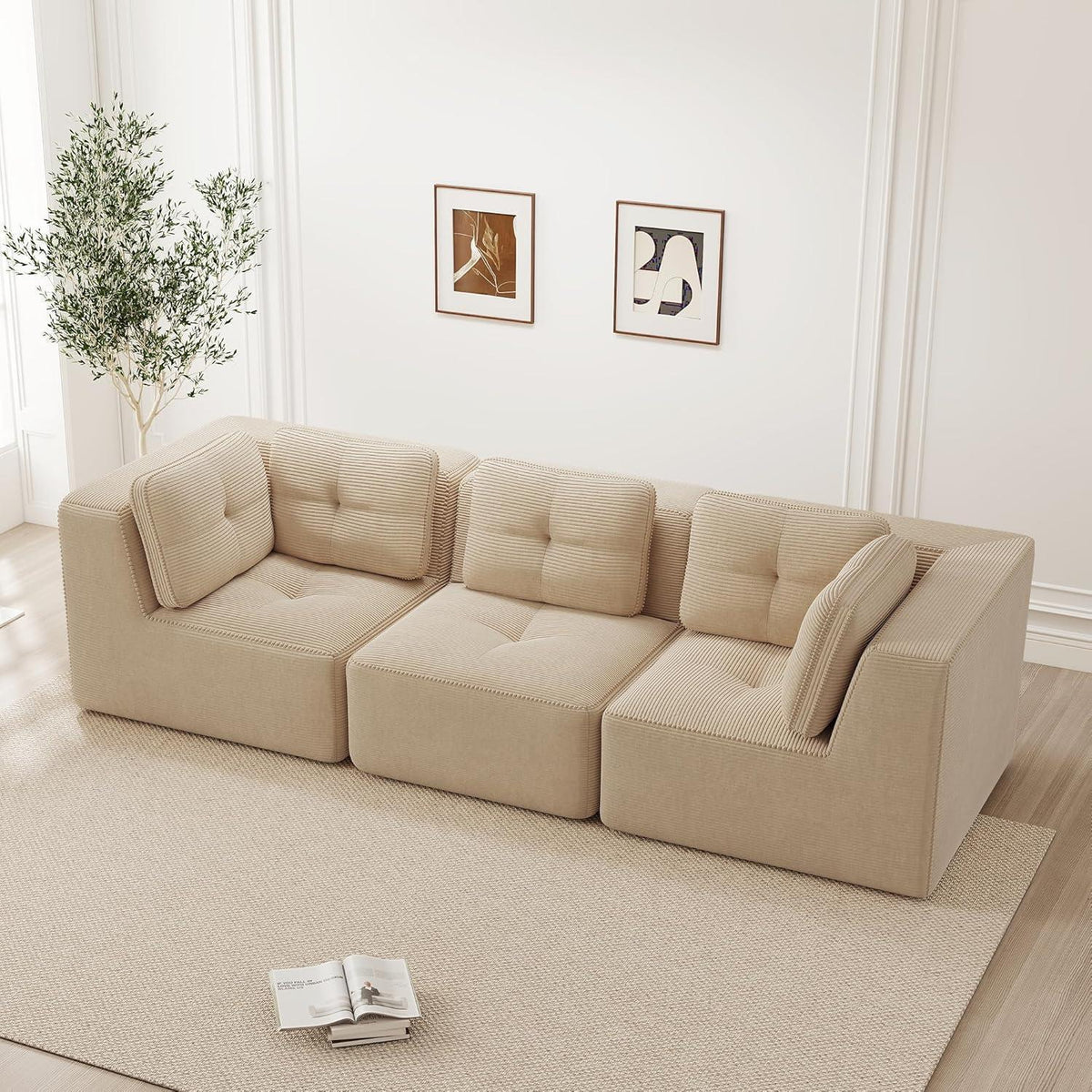 Modulares Ecksofa mit Cord – Bequemes Sofa ohne Aufbau, Beige