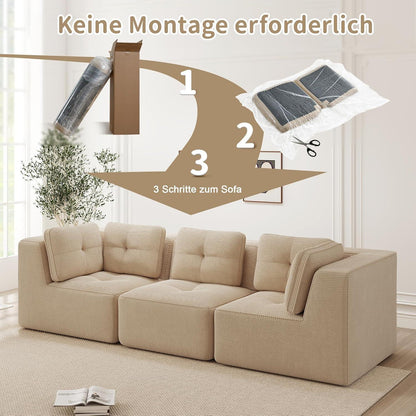 Modulares Ecksofa mit Cord – Bequemes Sofa ohne Aufbau, Beige