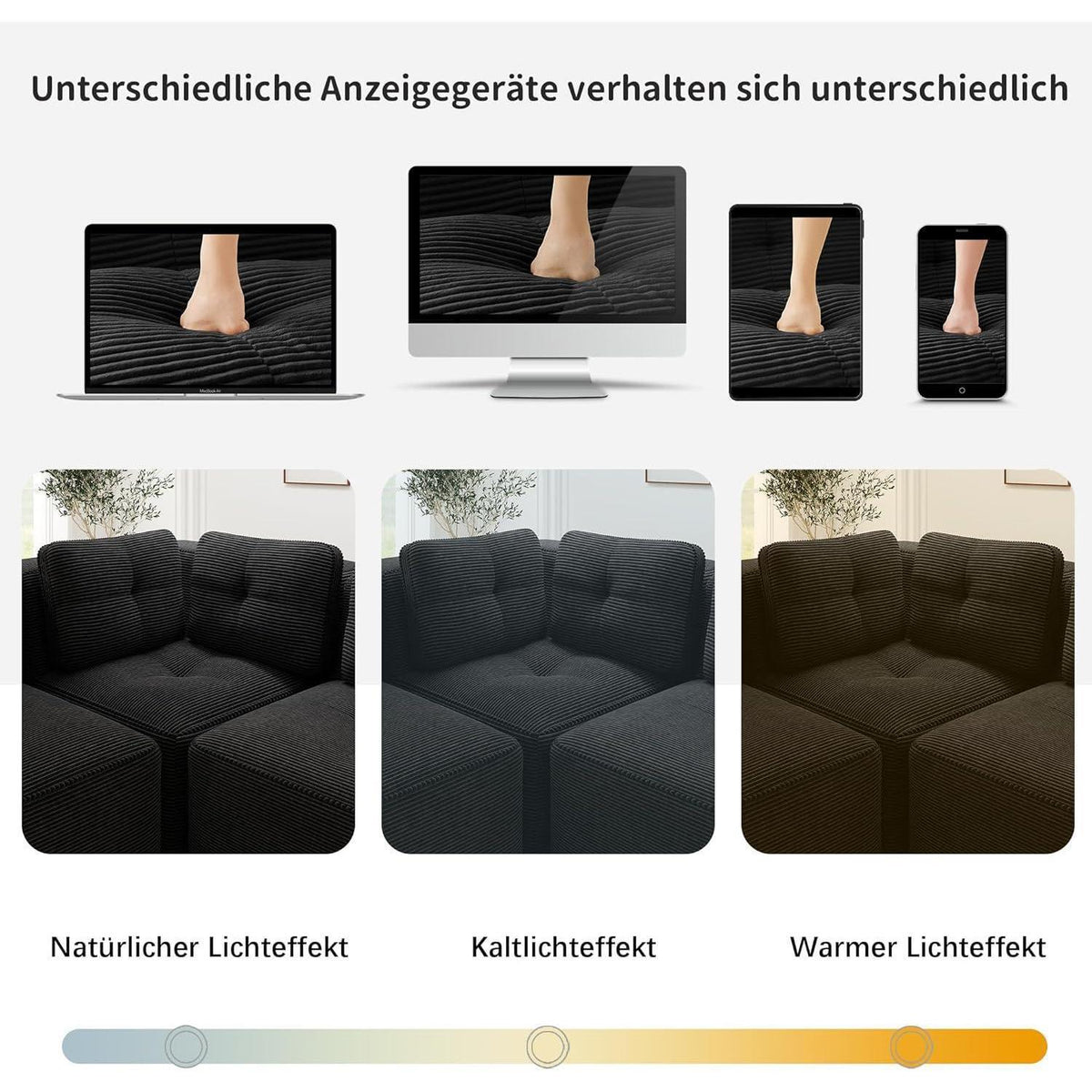 Modulares Ecksofa mit Cord – Tiefes Sitzsofa, Schwarz 2C2S+2O