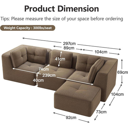 Modulares Ecksofa Cord Braun – Tiefes Sitzsofa, Kein Aufbau