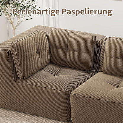 Modulares Ecksofa Cord Braun – Tiefes Sitzsofa, Kein Aufbau