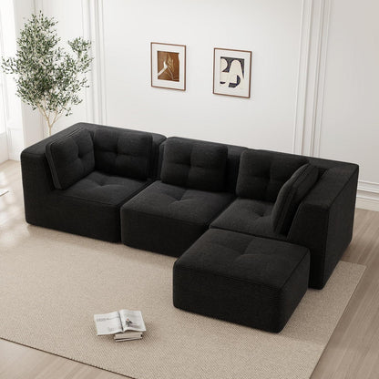 Modulares Ecksofa mit Cord – Tiefes Sitzsofa, Schwarz 2C1S+1O