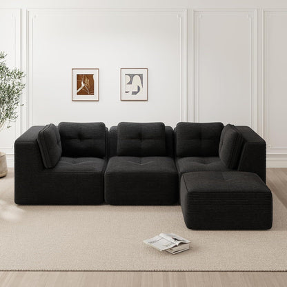 Modulares Ecksofa mit Cord – Tiefes Sitzsofa, Schwarz 2C1S+1O