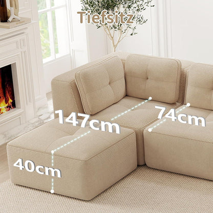 Modulares Ecksofa Cord Beige – Kein Aufbau, Tiefes Sitzgefühl