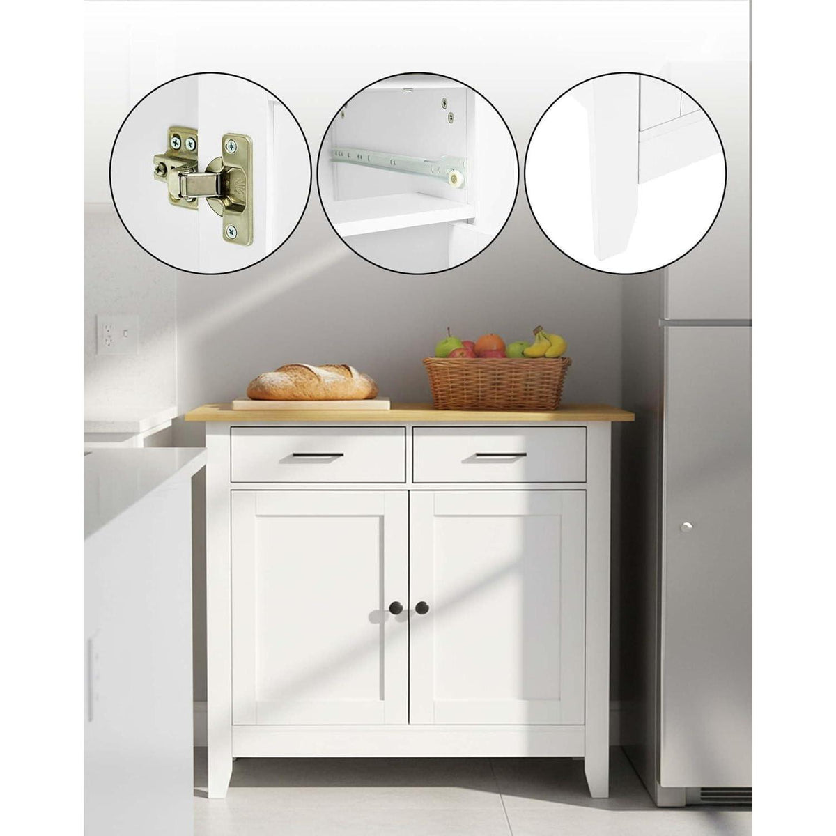 Weißer Buffetschrank mit 2 Schubladen | 91x40x82 cm